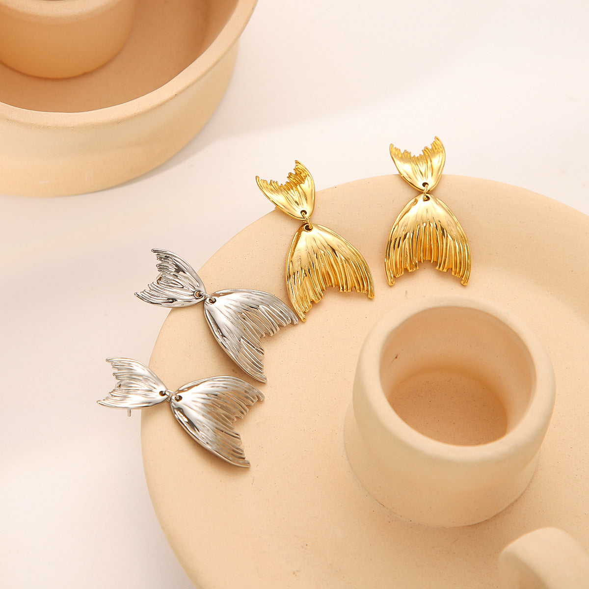 Minimalist Stainless Steel Plated Fish Tail Earrings for Women with Geometric Shape and Elegant Vintage-Inspired Design