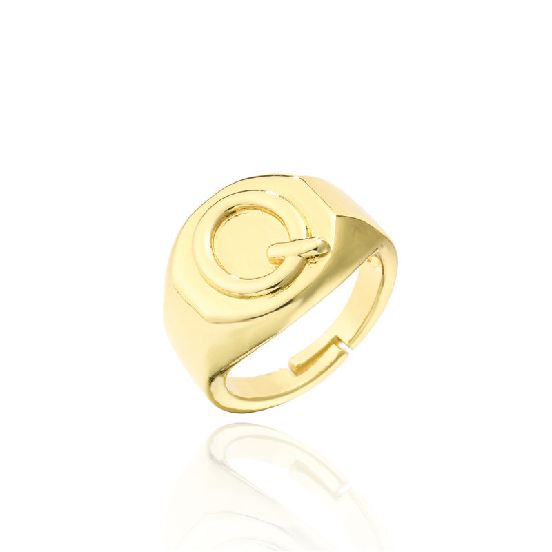 18K Gold Plated Brass Letter Open Ring for Women Adjustable