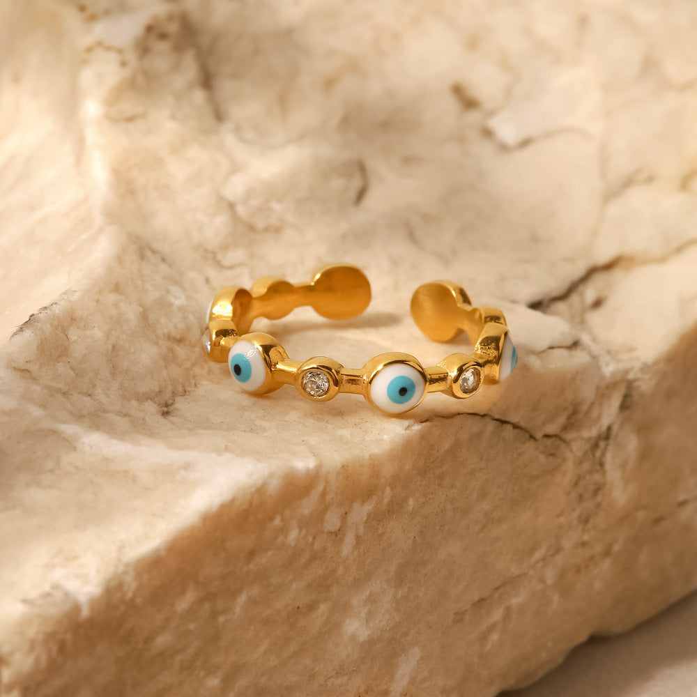 Geometric Eye-Shaped 18K Gold-Plated Stainless Steel Ring for Women with Bold Personality Style