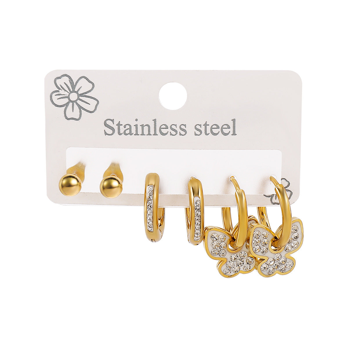 Minimalist Geometric Stainless Steel Rhinestone Ear Studs Set with Enamel Finish for Women