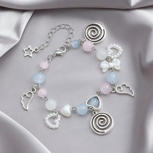 Pulsera geométrica de cuentas para mujer con perlas de imitación y dijes de corazón, pulsera de metal galvanizado para regalo de aniversario