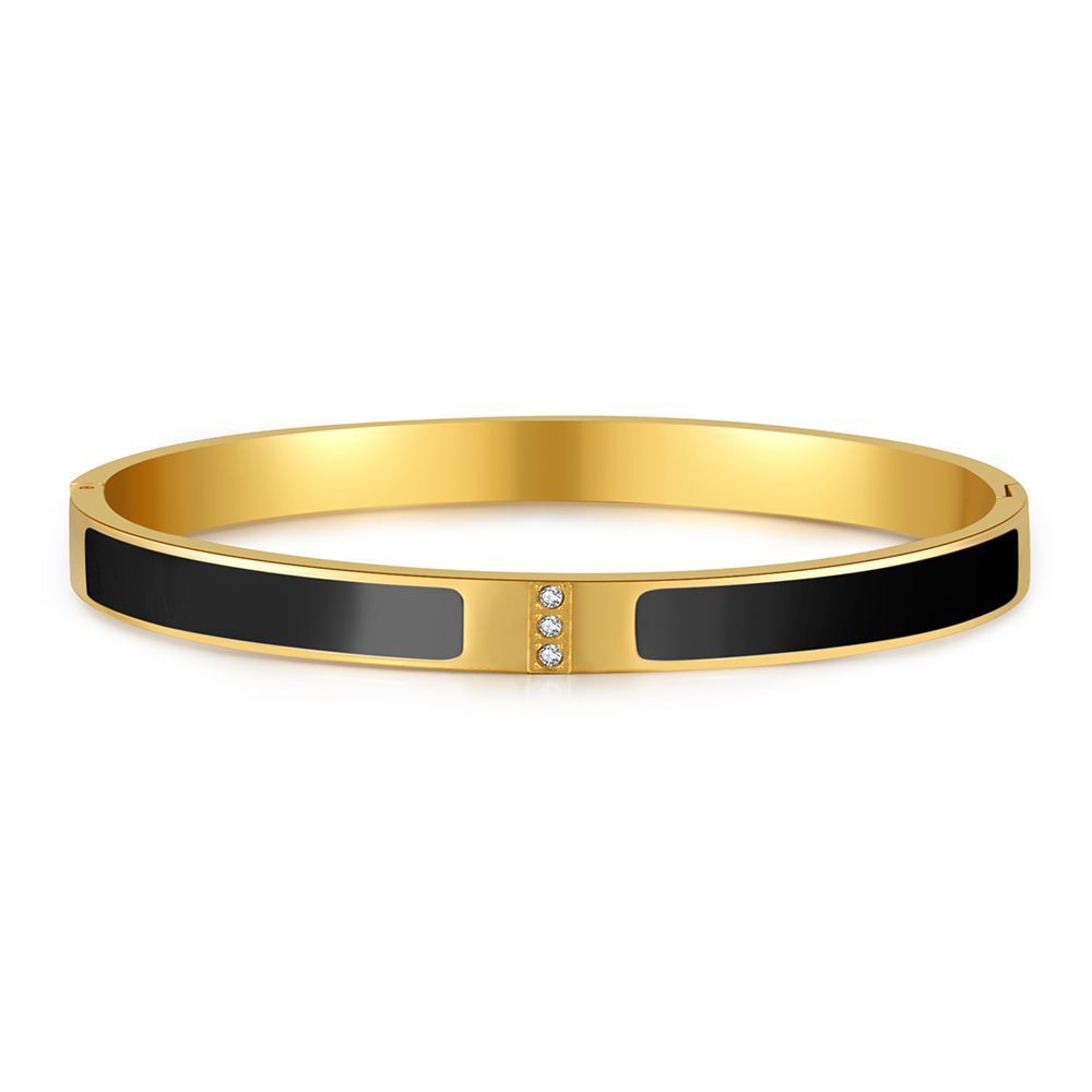 Minimalist Luxury Round Geometric Drip Oil Titanium Steel Bracelet with Three Rhinestones for Women