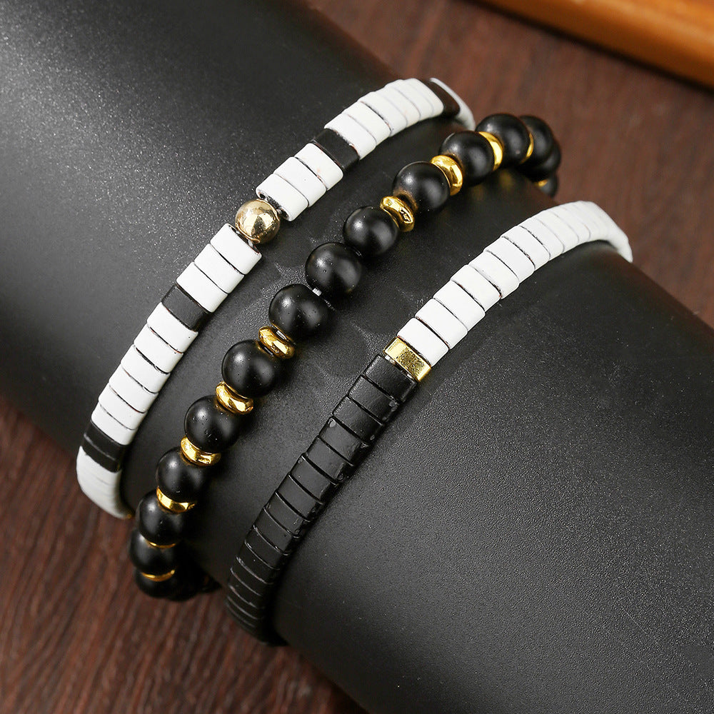 Casual Geometric Matte Black Tila Bead Hand-strung Bracelet for Unisex