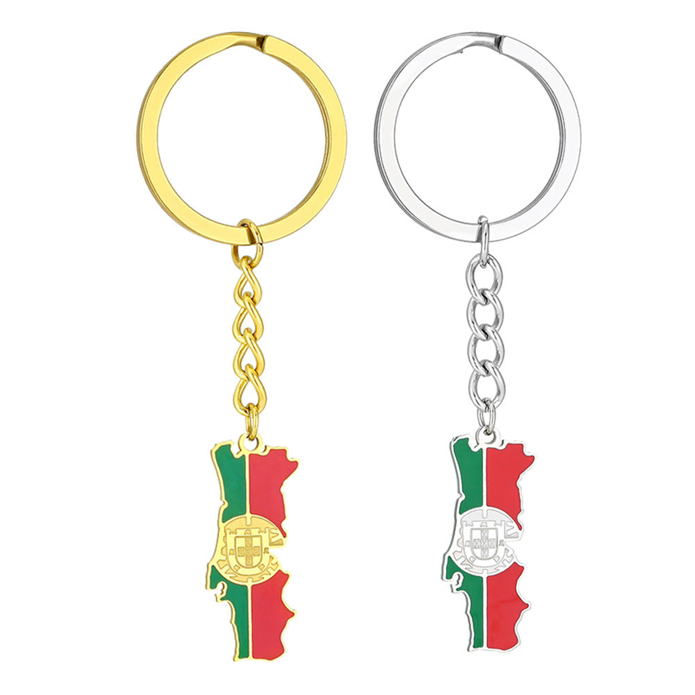Llavero Colgante Étnico Portugués Vintage en Acero Inoxidable con Acabado Esmaltado para Hombres y Mujeres