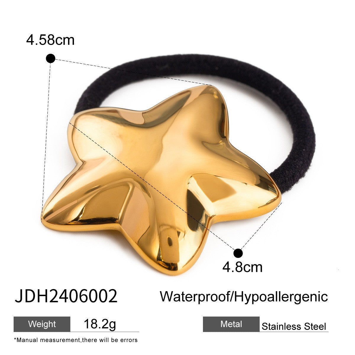 Ins Style 18K Gold Plated Stainless Steel Geometric U-Shape Black Elastic Hair Rope