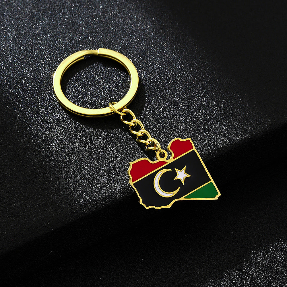 Llavero con bandera de mapa de Libia étnico vintage de acero de titanio, accesorio unisex