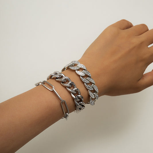 Bracciale a maglie cubane in lega dolce e audace per donna con intarsi in strass