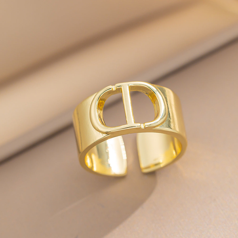 Luxury Minimalist Adjustable Open Ring for Women with Gold-Plated Copper Band and Zircon Stone Accent in Heart and Floral Shape