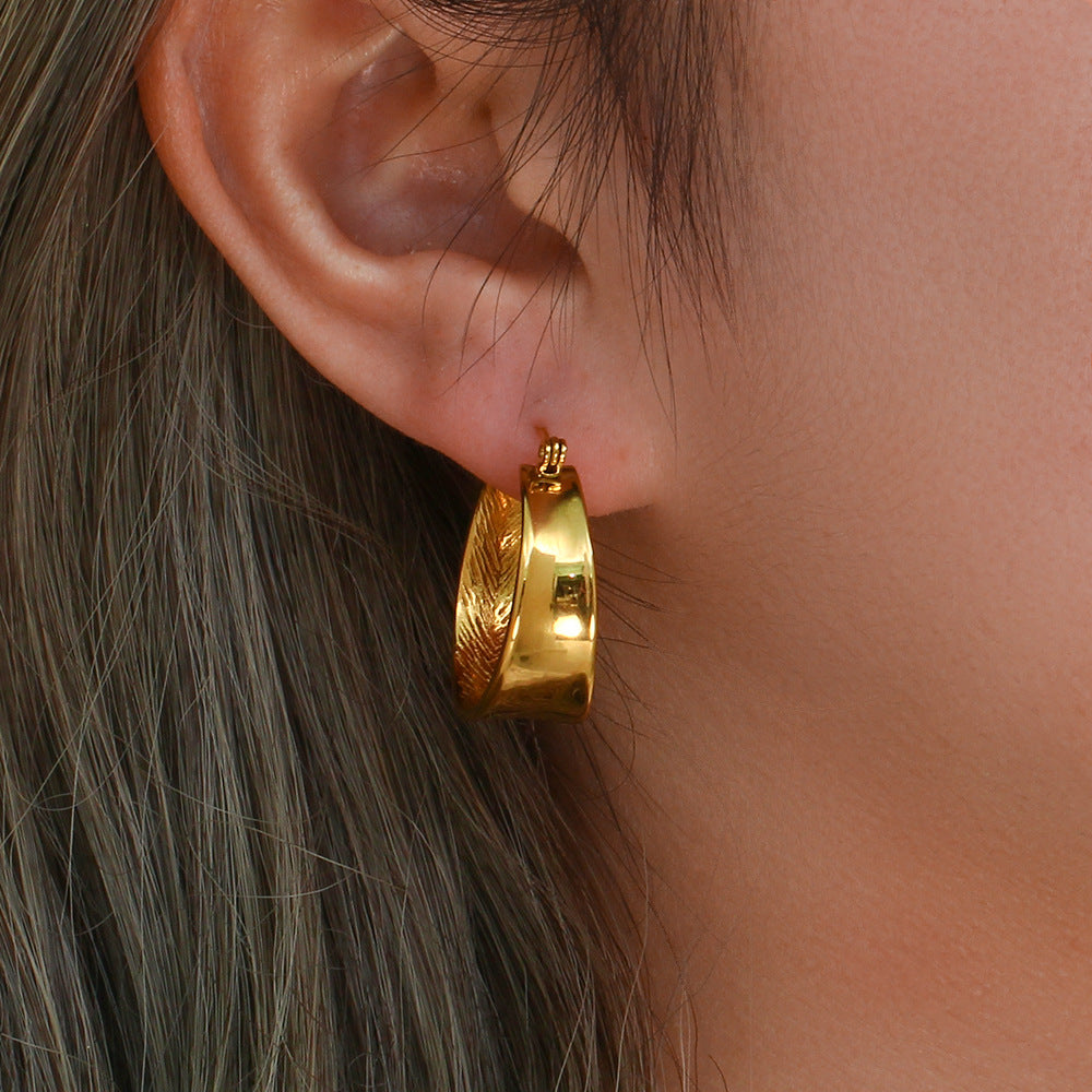 Fashionable Geometric Gradient Gold-Tone Stainless Steel Hoop Earrings for Women with Polished Finish