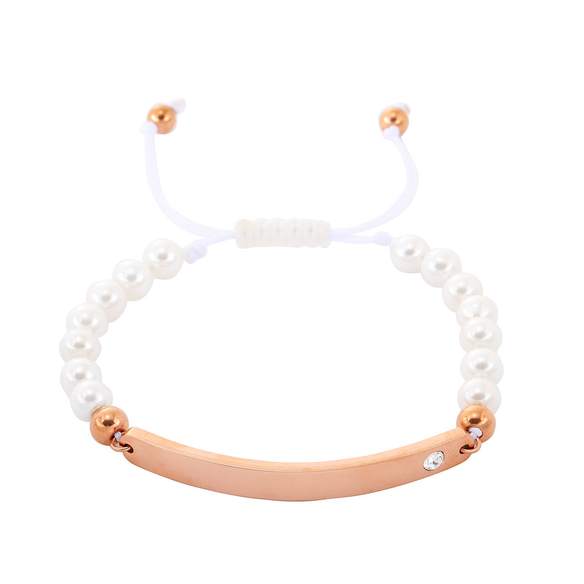 Elegant 18K Gold Plated Titanium Steel Stainless Steel Rhinestone Pearl DIY Charm Bar Bracelet for Women