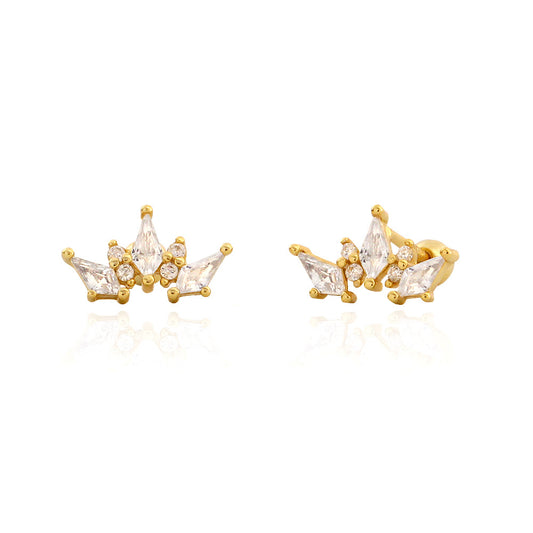 Pendientes de tuerca con incrustaciones de circonia cúbica en forma de corona de plata de ley 925 Sweet Streetwear para mujer