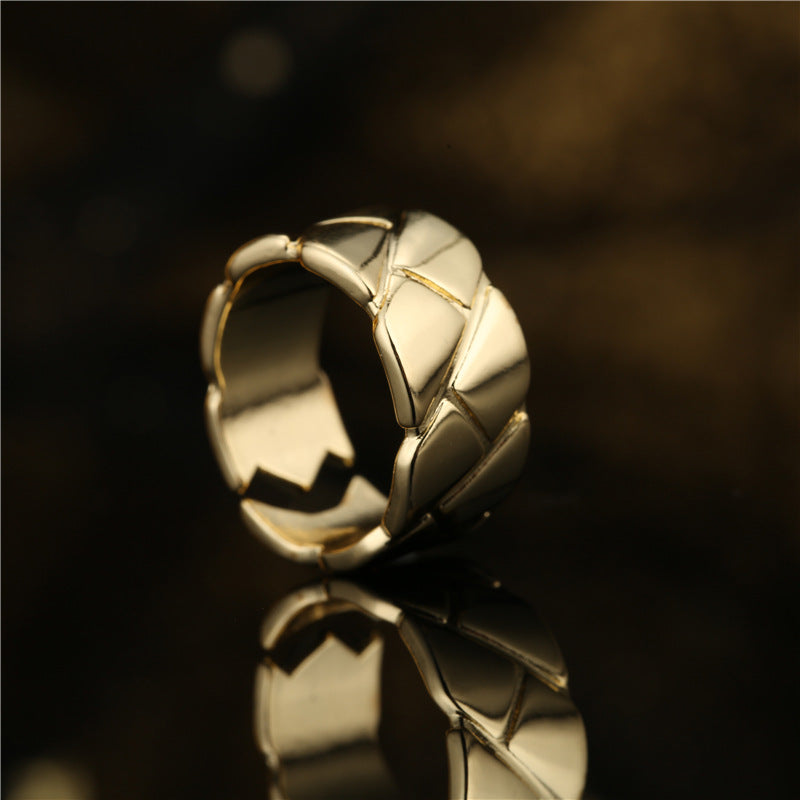 Vintage 18K Gold Plated Geometric Brass Ring for Women
