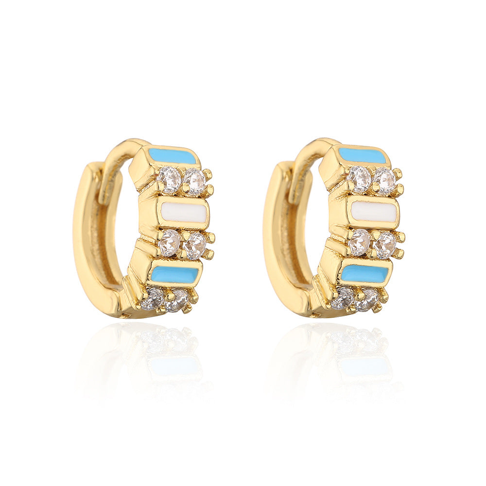 Bohemian Style Geometric Shaped Enamel Zirconia Earrings for Women with Copper Base and Gold Plating