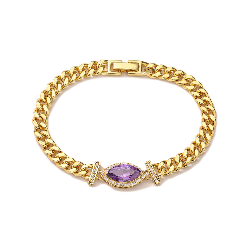 Fashionable Geometric Bracelet for Women Made of Brass with Real Gold Plating and Zircon Accents