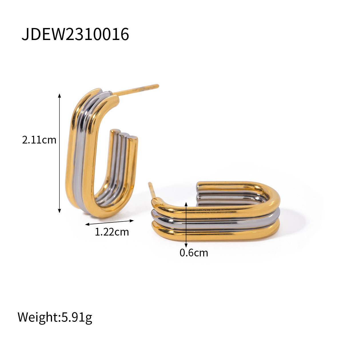 Elegant Geometric Square Stainless Steel Plated Color-Block Stud Earrings for Women