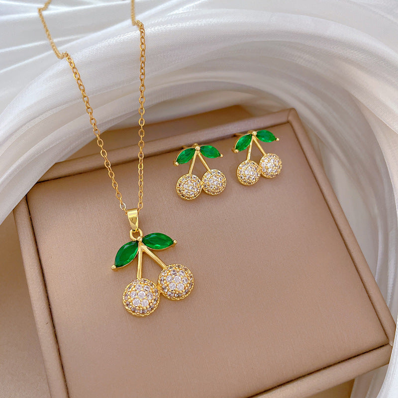 Luxury Fresh and Sweet Plated Brass Zircon Micro-Pave Earrings and Necklace Set