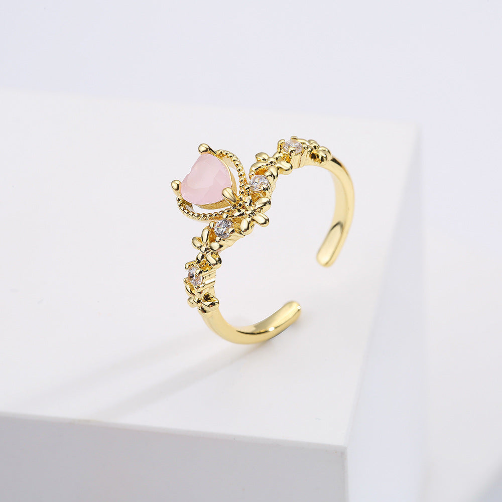 European Style Geometric Heart Open Ring Copper Micro-Paved with Zircon 18K Gold Plated for Women