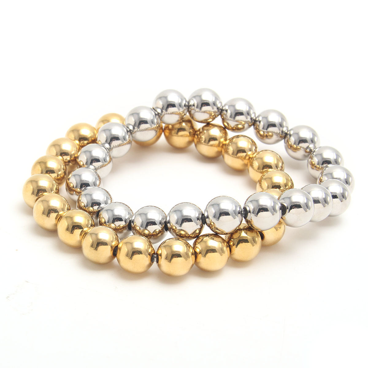 Gold Plated Stainless Steel Ball Chain Bracelet Unisex Elastic Beaded Hand String