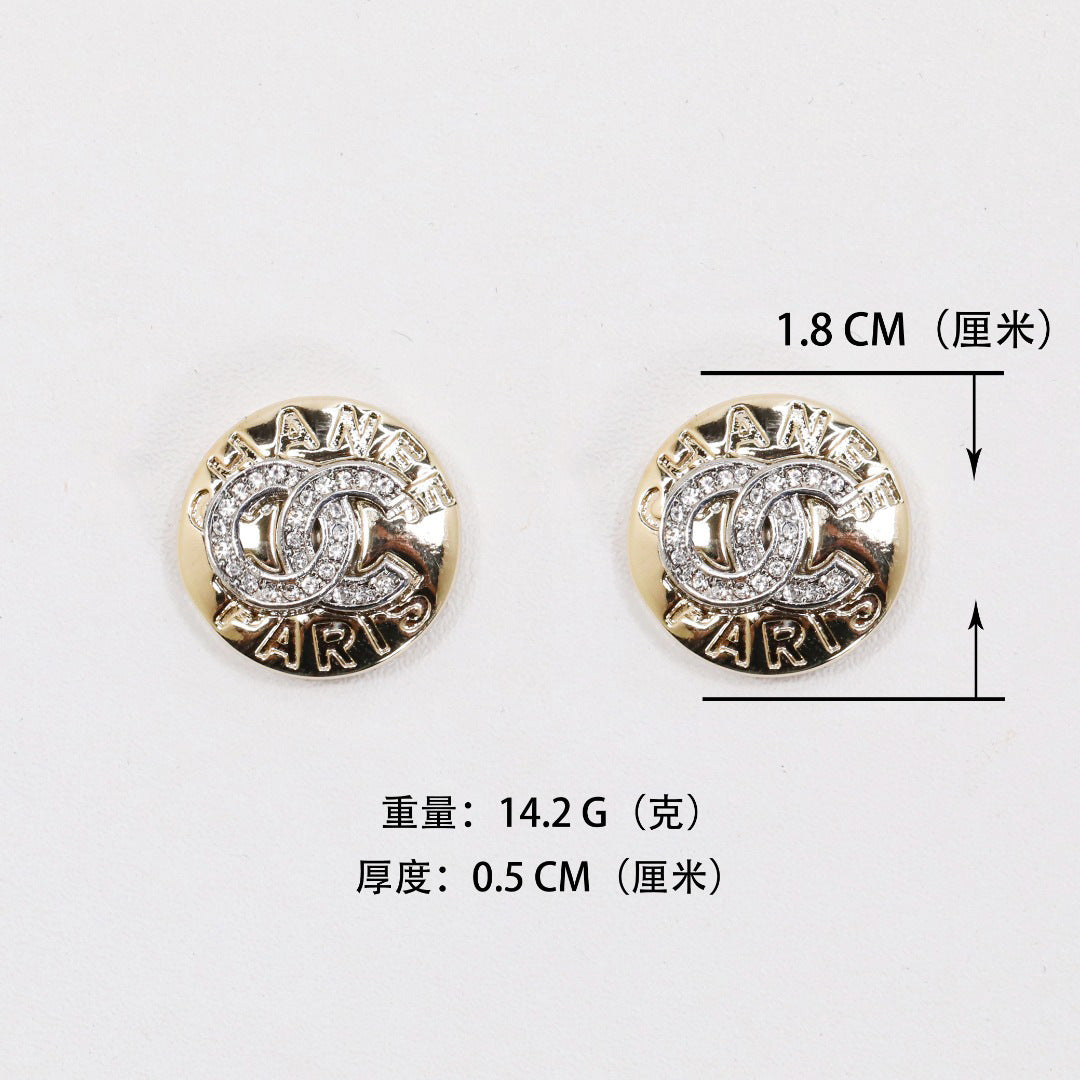 Aretes de lujo elegantes redondos con letras, chapados en oro, circonitas, con postes de plata de ley 925 para mujer