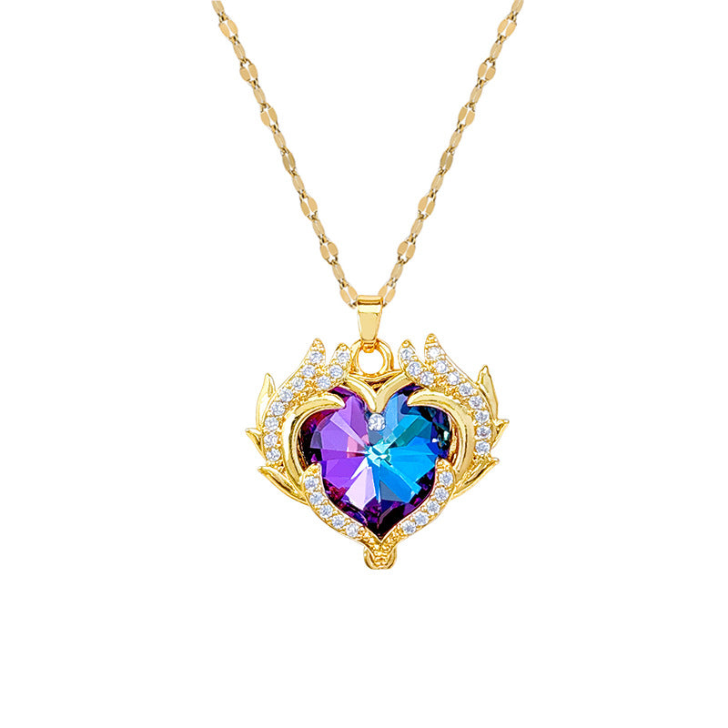 Collana Unisex in Acciaio Inossidabile a Forma di Cuore in Stile Cartone Animato con Intarsio di Strass, Catena a Medaglione Minimalista