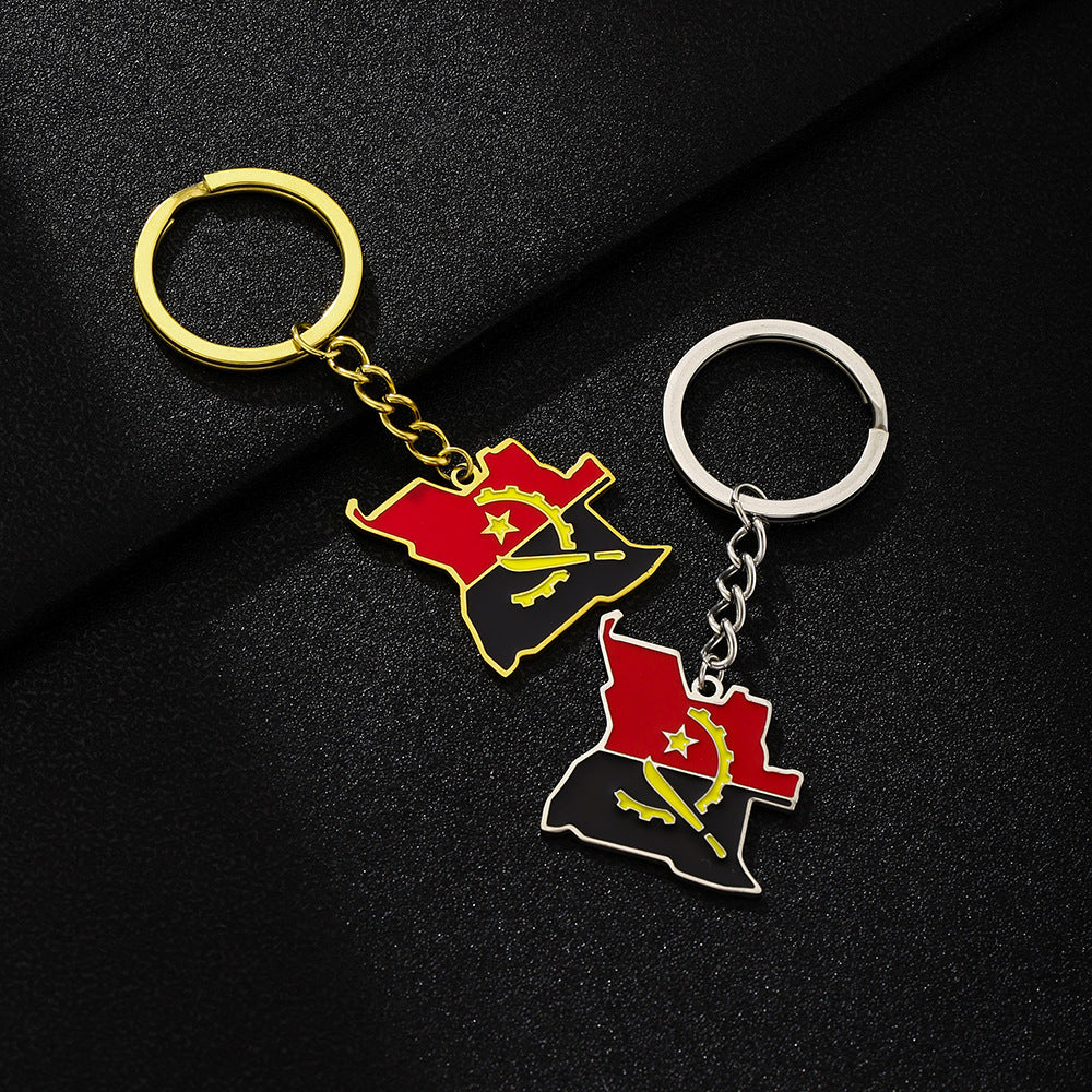 Llavero con el mapa de Angola y la bandera de esmalte en acero inoxidable para hombres y mujeres, accesorio de estilo étnico