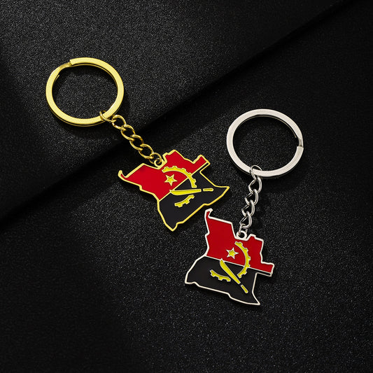 Portachiavi con bandiera e mappa dell'Angola smaltati in acciaio inossidabile per uomo e donna, accessorio in stile etnico