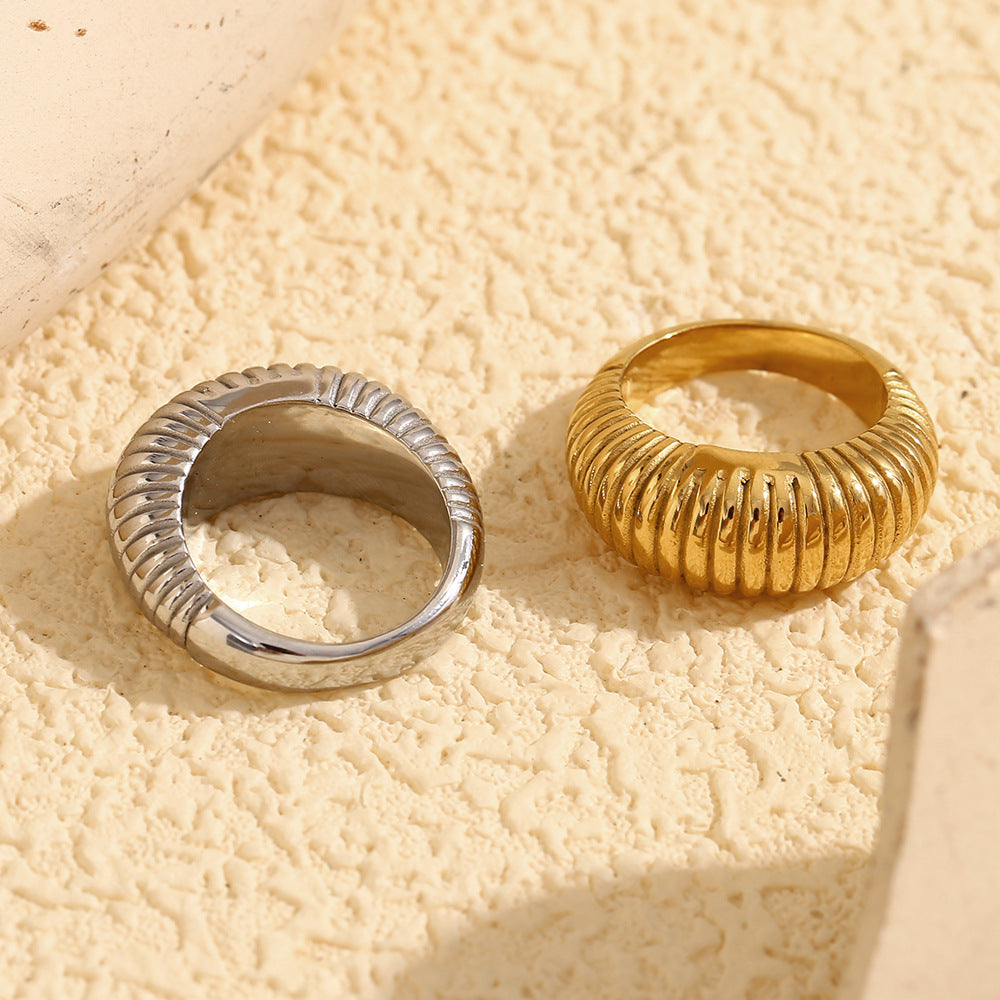 Anello da donna lungo, placcato in oro 18 carati, in acciaio inossidabile, con geometria vintage alla moda