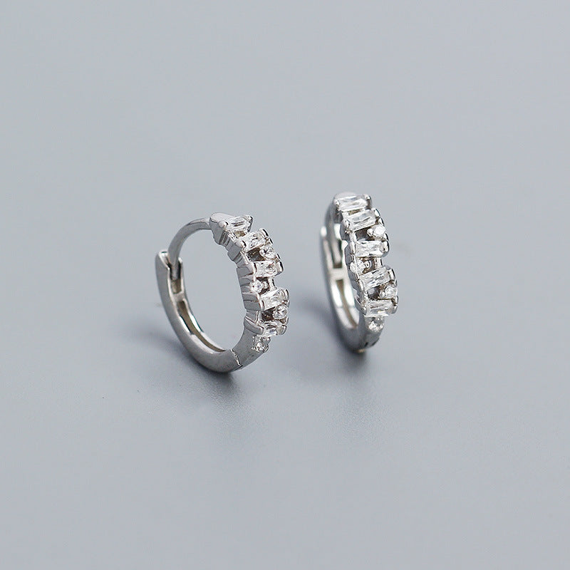 Minimalist Elegant 925 Sterling Silver Geometric Square Plated Diamond Hoop Earrings for Women