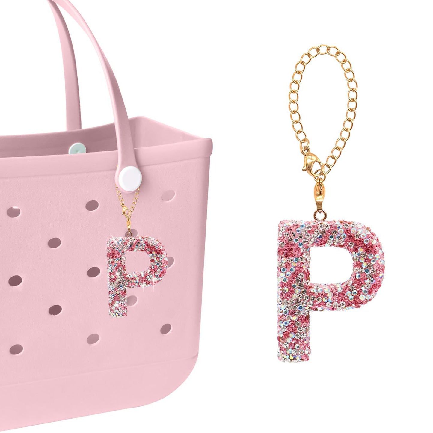 Minimalist Rhinestone Inlay Letter Backpack Charm with Gold Chain