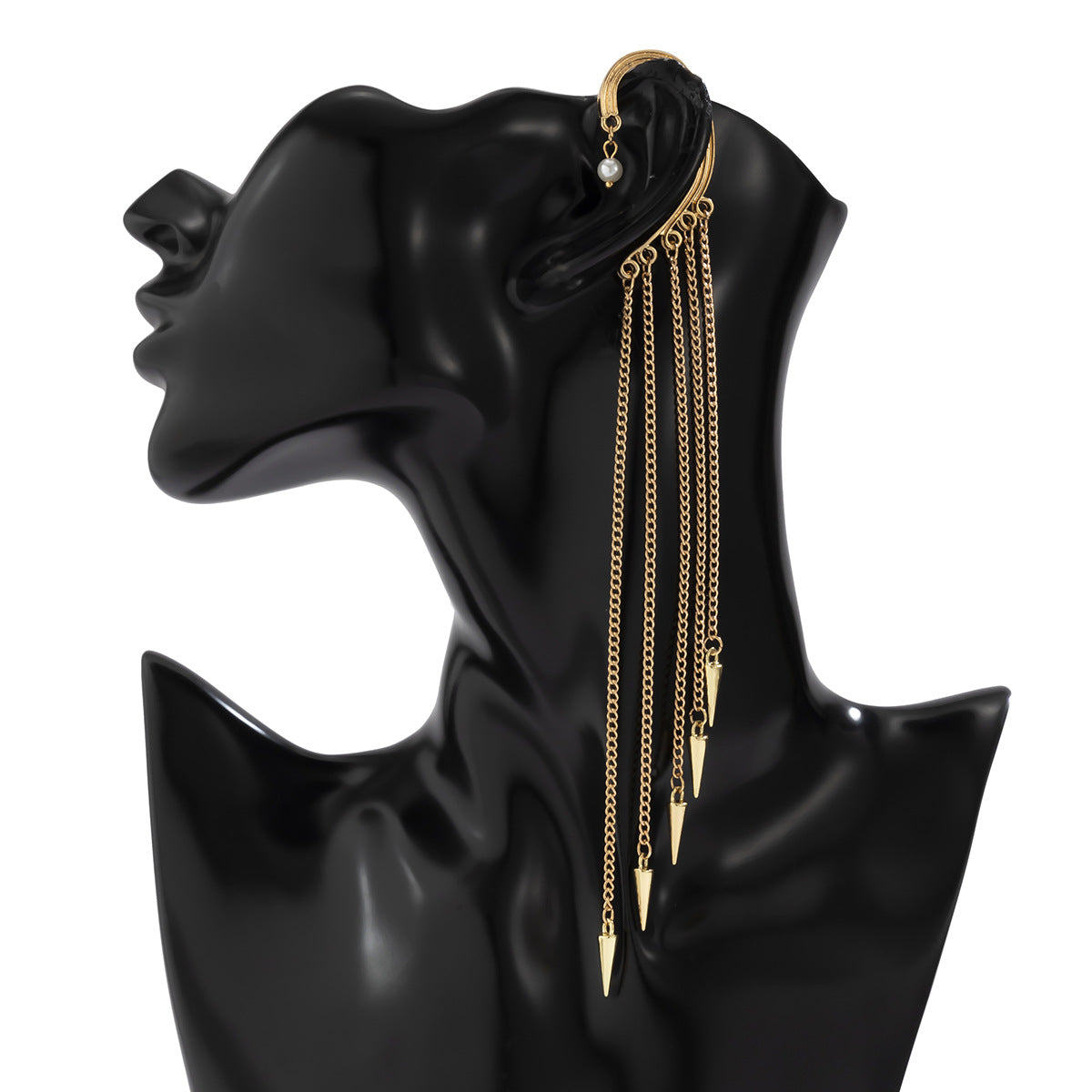 Pendientes de borla de calavera geométrica para mujer con diseño de cadena de rombos, puños de oreja electrochapados de aleación