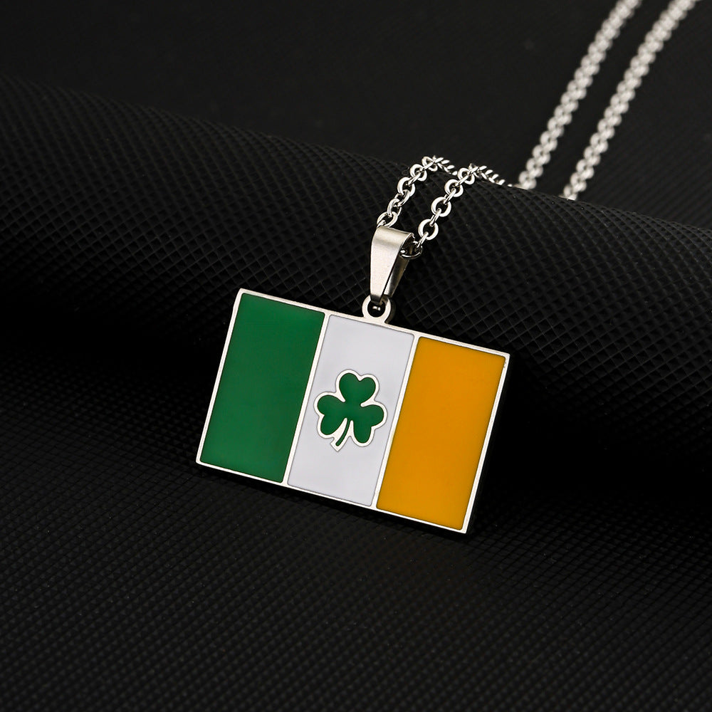 Collar con colgante de bandera irlandesa vintage de acero inoxidable con esmalte, diseño geométrico, joyería étnica unisex