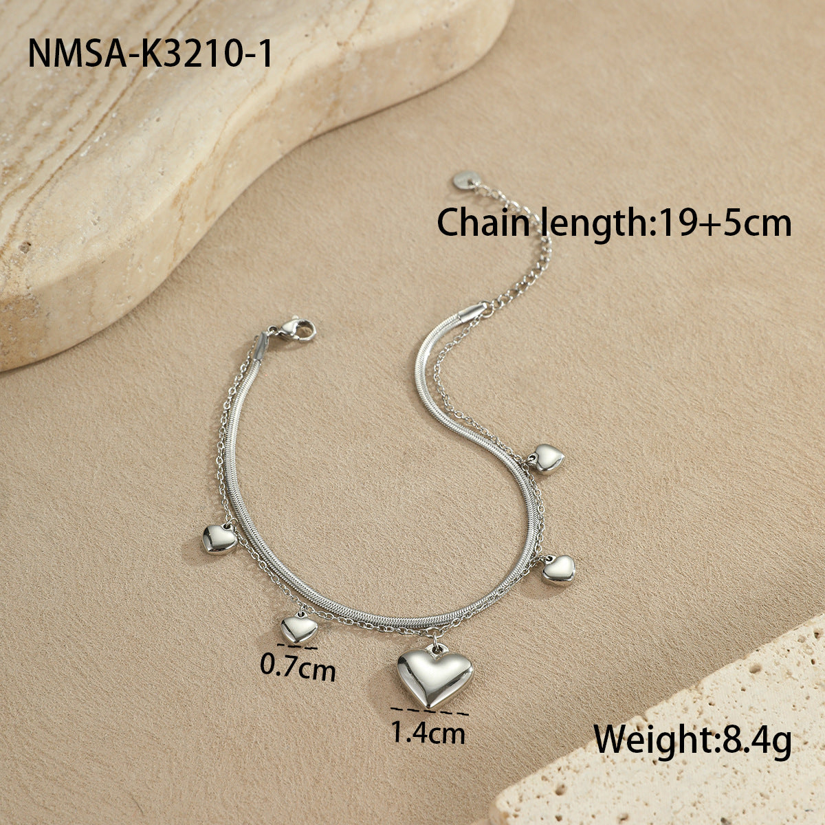 Cavigliera da donna in acciaio inossidabile con stella marina, conchiglia e cuore, stile geometrico OL, con design costiero estivo minimalista