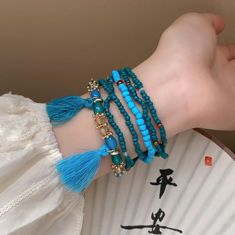 Vintage Ethnic Geometric Round Alloy Beaded Bracelet for Women