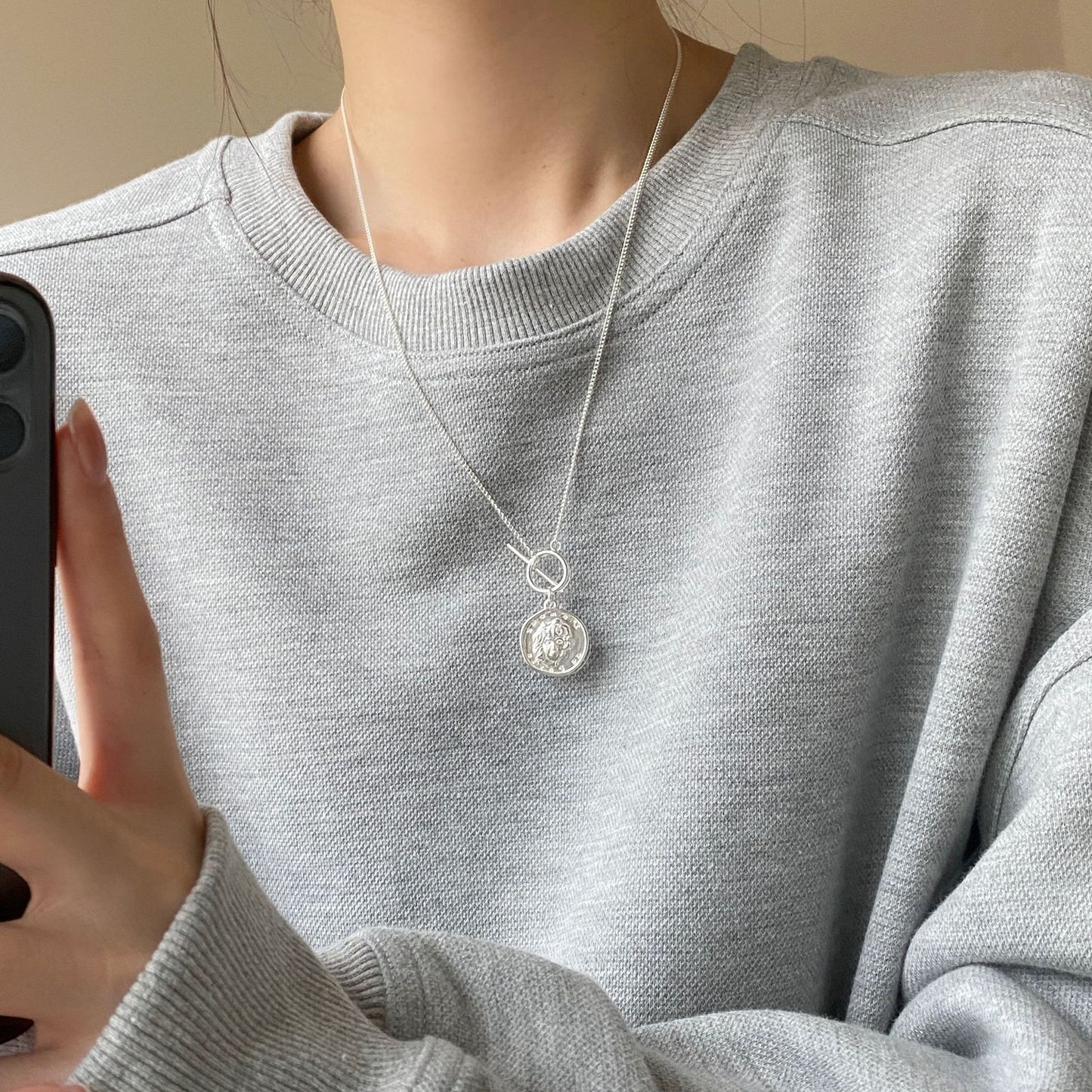Minimalist Sweet 925 Sterling Silver Gold Plated Round Geometric Pendant Ball Chain Necklace for Women