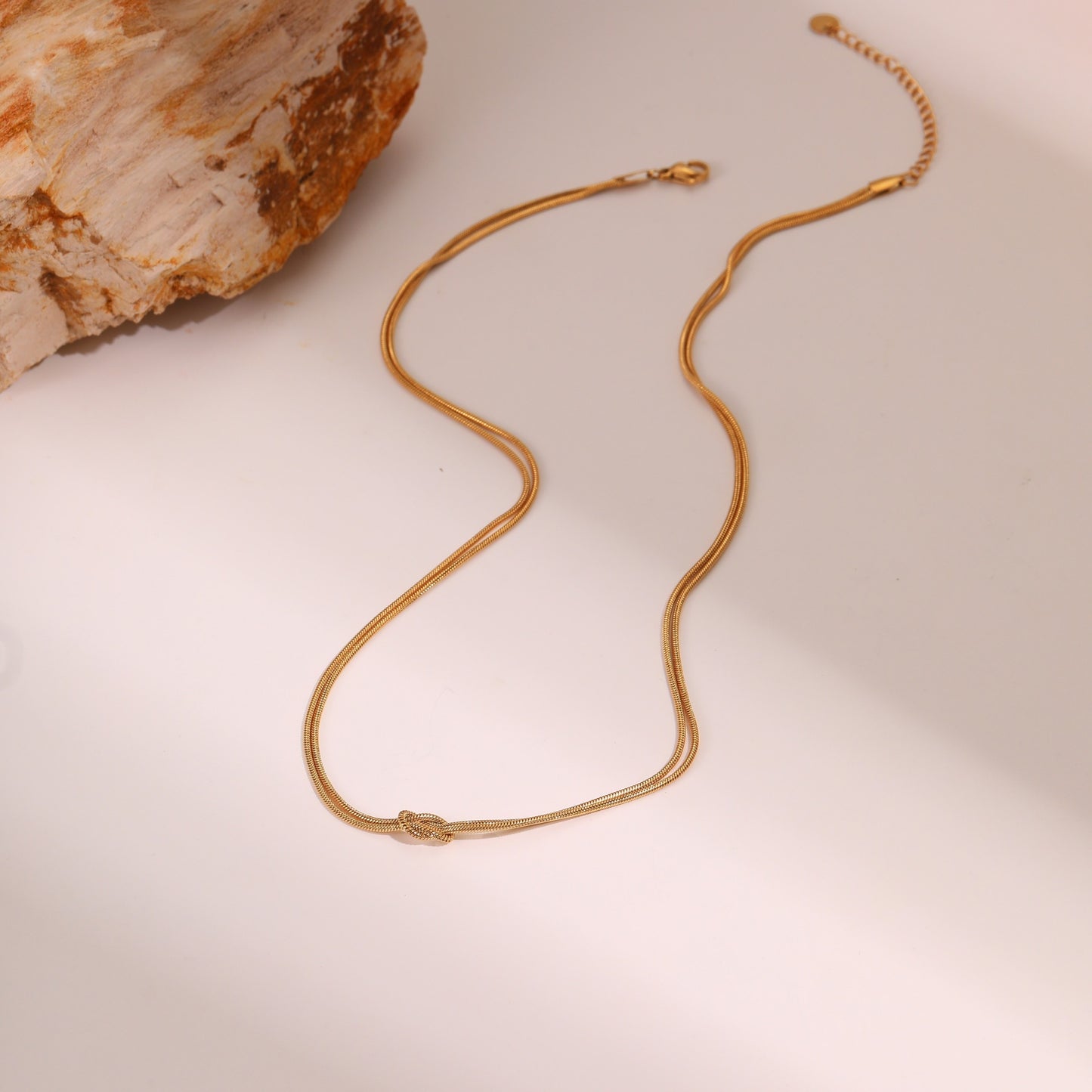 Fashionable Geometric Stainless Steel Plated Necklace with Knot Detail and Double-Layer Clavicle Design for Women