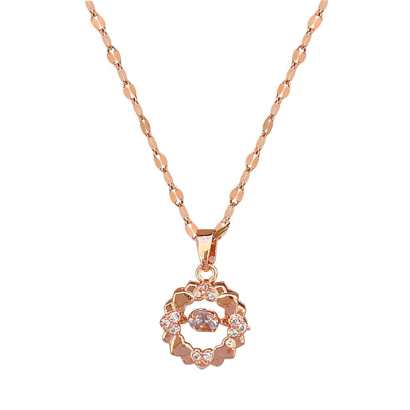 Collana con Pendente Cerchio Geometrico in Acciaio al Titanio di Lusso per Donna con Intarsio di Strass, Catena a Serpente Regolabile 21-50 cm, Stile Medaglione Minimalista Elegante