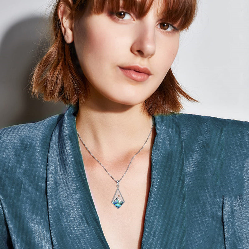Minimalist Geometric Hill and Mustard Seed Faith Pendant Necklace in Stainless Steel with Polished Finish for Women
