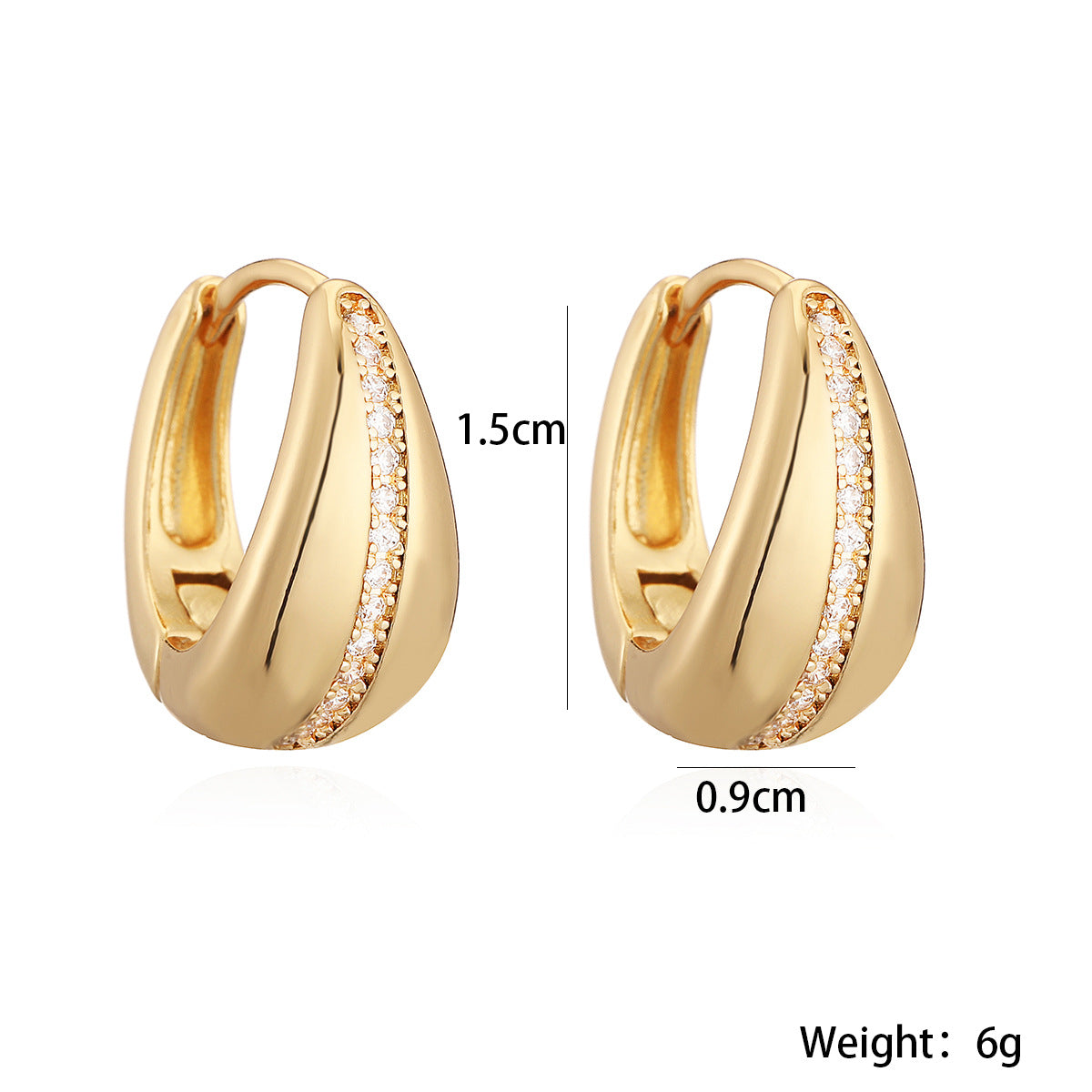 Orecchini da donna geometrici minimalisti placcati oro con zirconi, micro-pavé e design irregolare