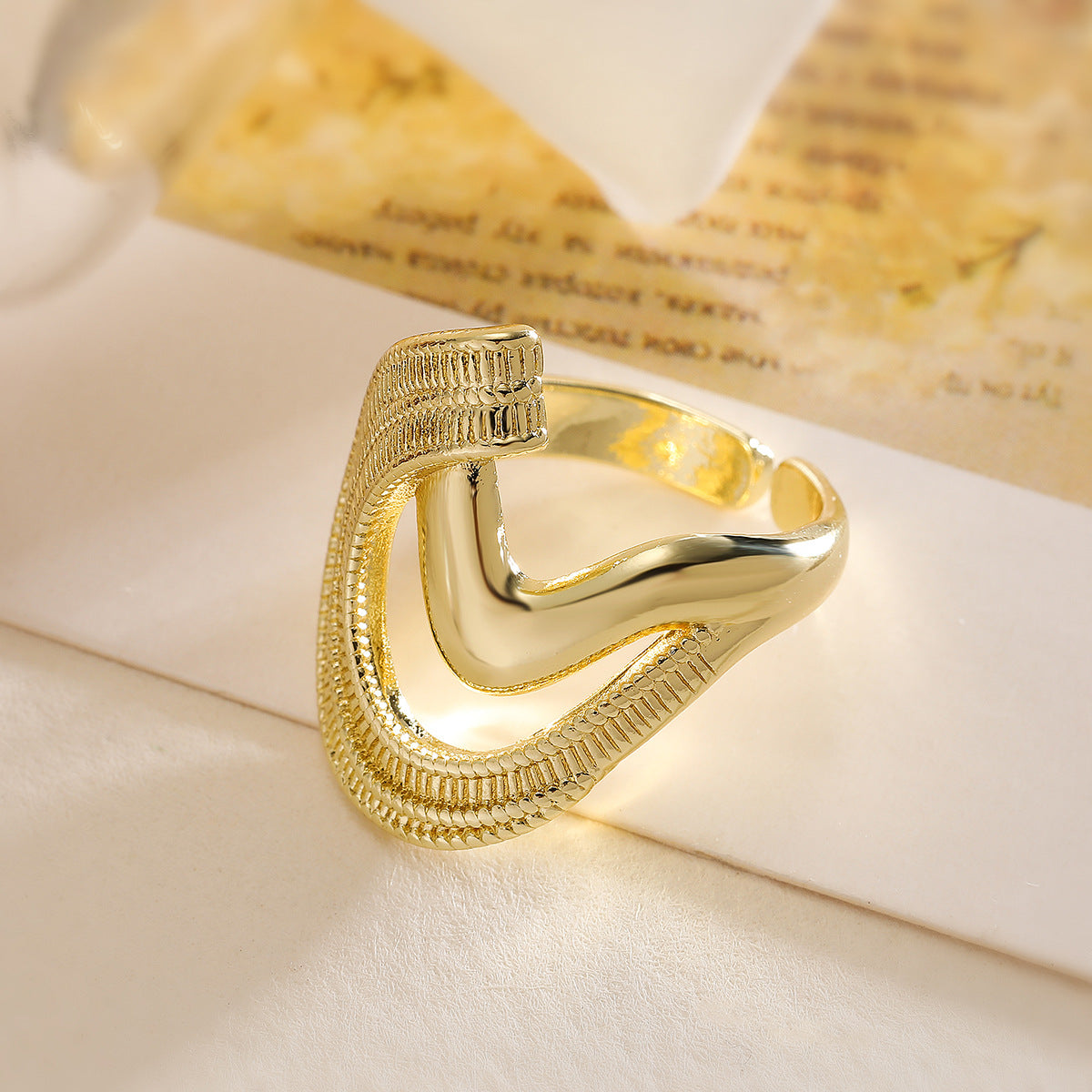 Minimalist Geometric Open Ring for Women Made of Brass with Real Gold Plating