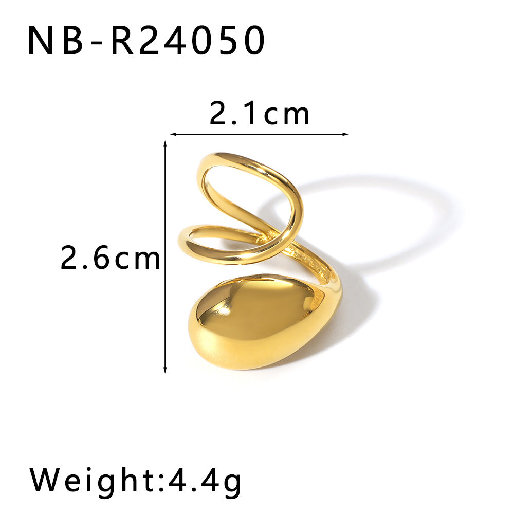 Geometric Teardrop-Shaped Stainless Steel Ring with Polished Finish and 18K Vacuum Plating for Women