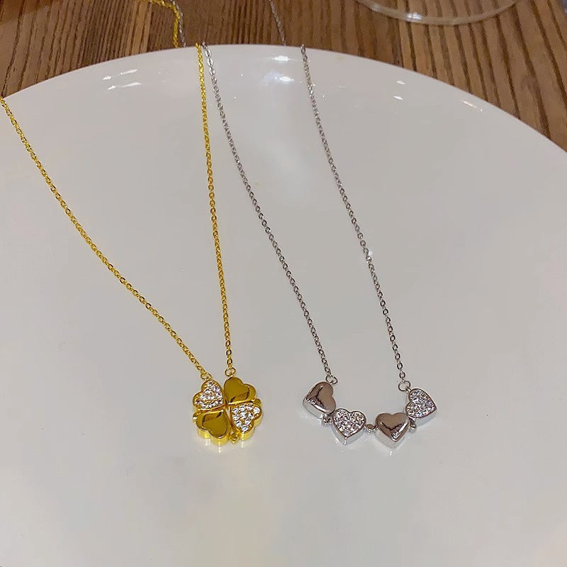 Collana con ciondolo a trifoglio minimalista in acciaio al titanio con finitura placcata per uomo e donna