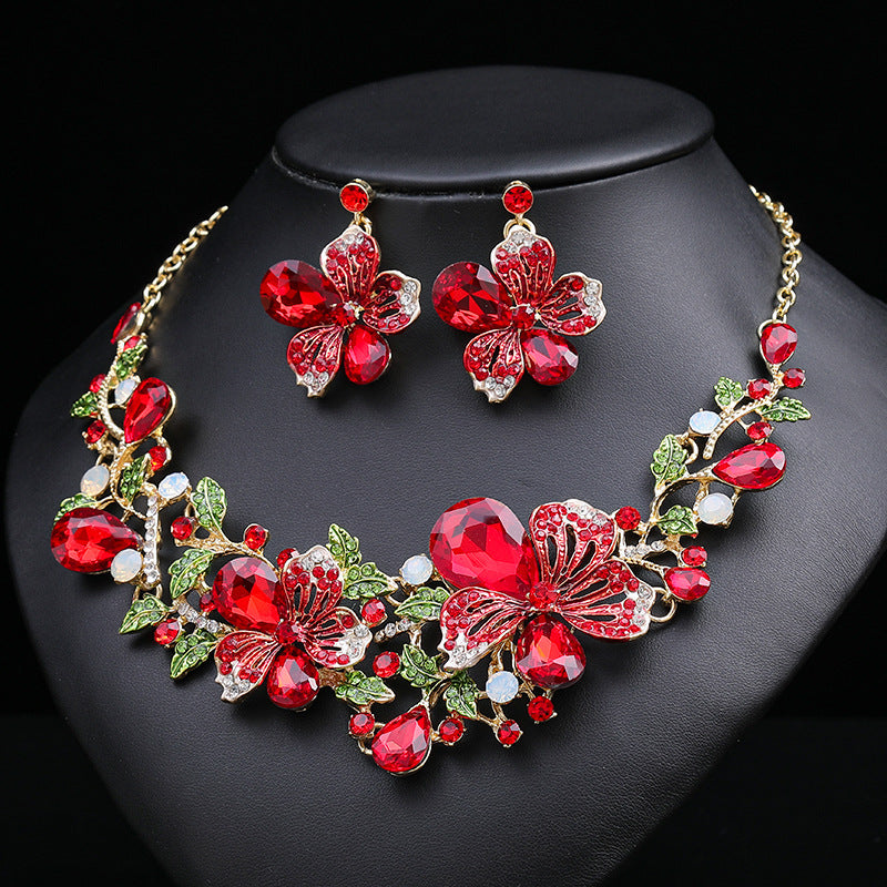 Vintage Floral Alloy Necklace and Earrings Set with Plated Finish and O-Chain for Women