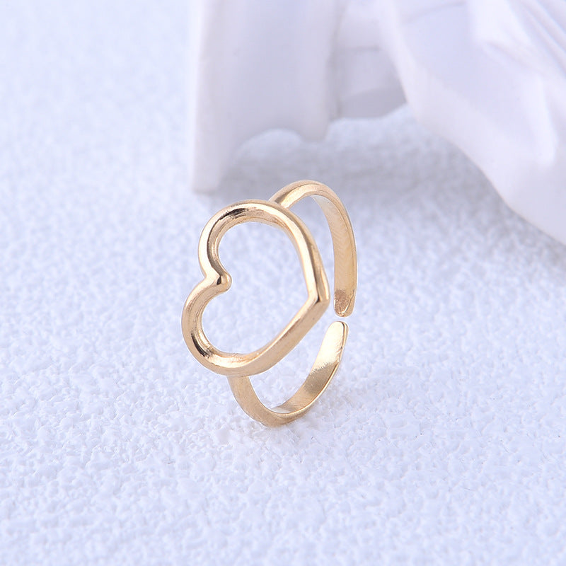 Minimalist Sweet Heart Shaped Plated Stainless Steel Open Ring for Women