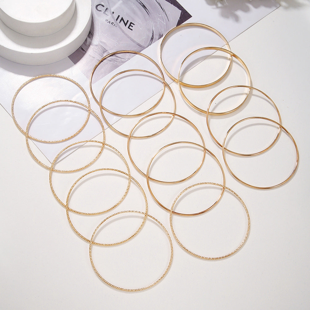 Bohemian Gold Plated Round Geometric Iron Cuff Bracelet Set for Women