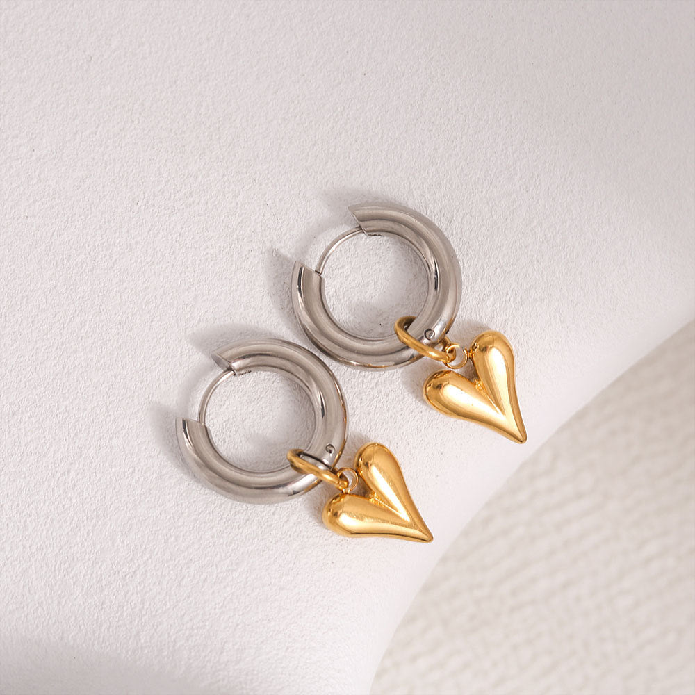Vintage-Inspired Stainless Steel Heart-Shaped Earrings with Detachable Ear Hooks for Women, Minimalist and Elevated 3D Design
