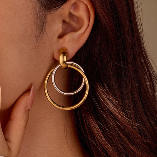 Geometric Stainless Steel Electroplated Fashion Earrings for Women with Circular Design