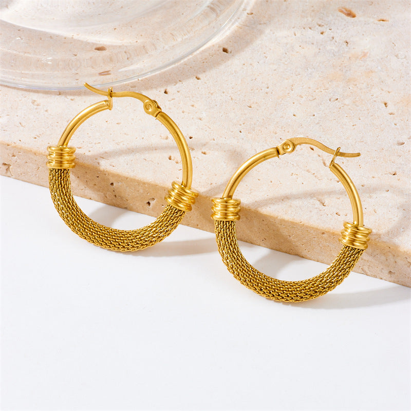 Vintage Geometric Titanium Steel Hoop Earrings with Polished Finish for Women