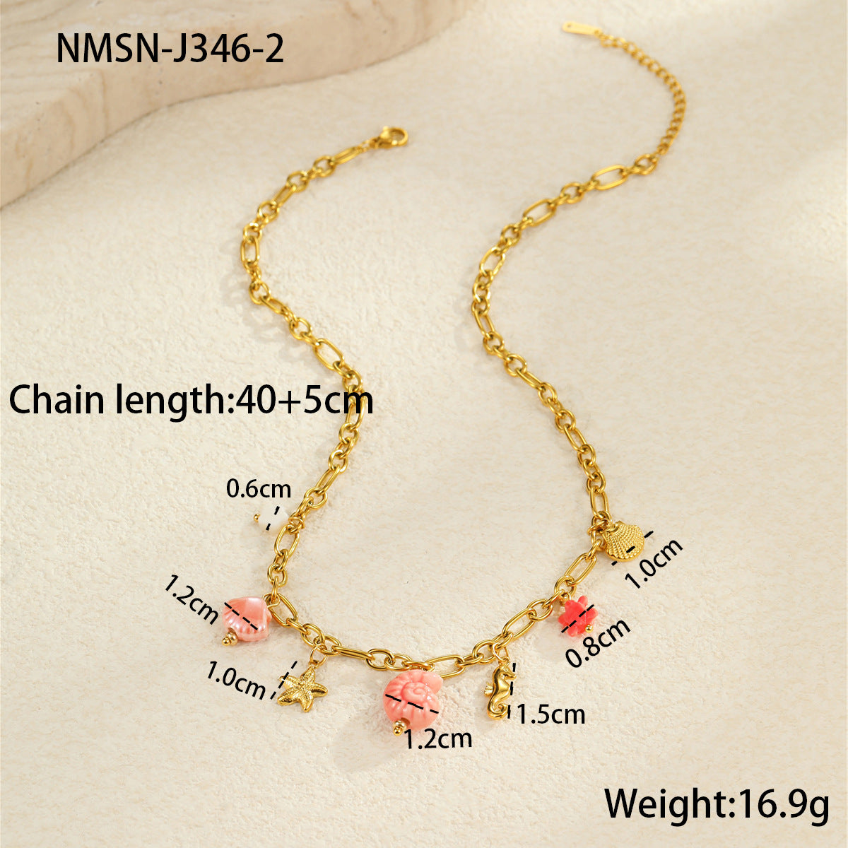 Elegante collar de acero de titanio con diseño floral y de conchas marinas inspirado en el océano, chapado en oro de 18K para mujer