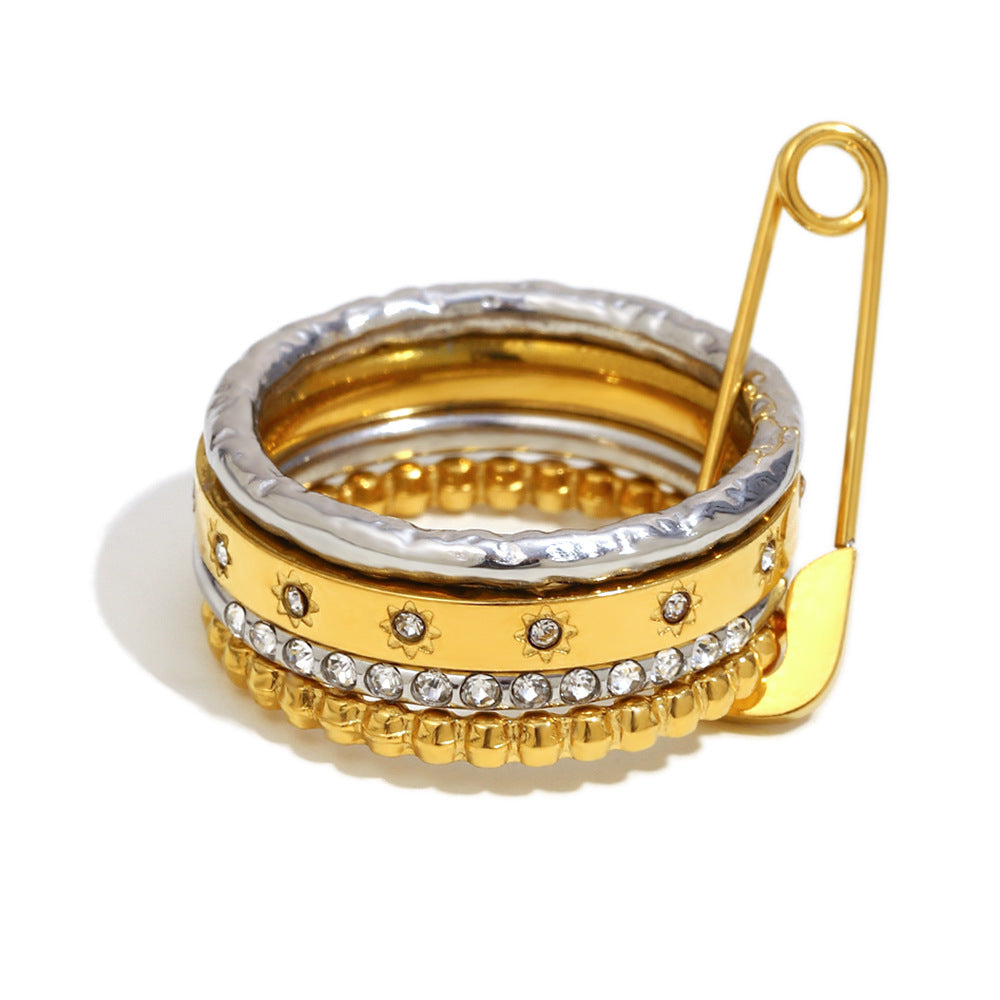 Anello geometrico minimalista in acciaio inossidabile con placcatura in oro 18 carati per impilare, anello di lusso da donna
