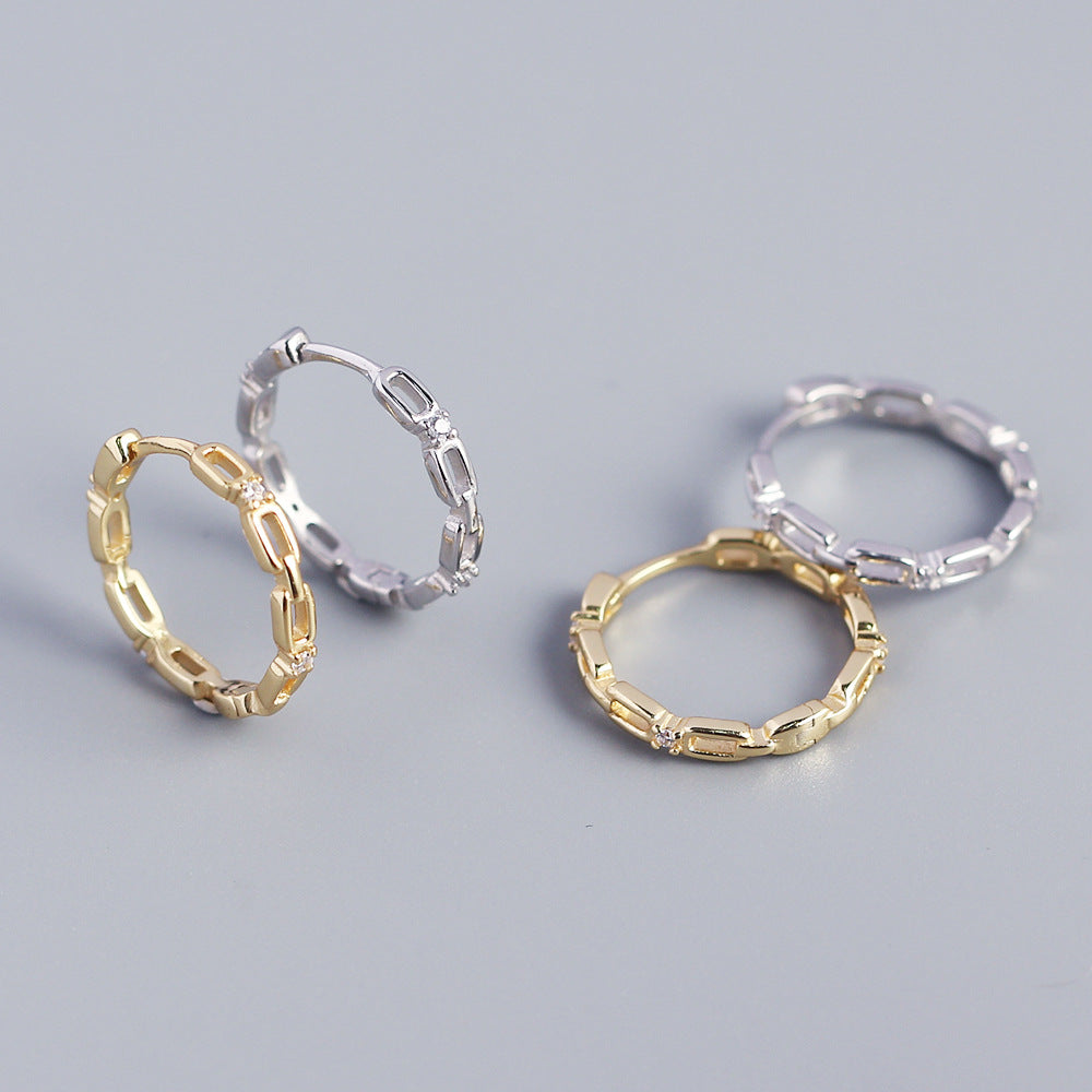 Eleganti orecchini a cerchio vuoti con intarsi di strass rotondi geometrici in argento sterling 925